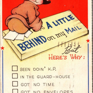 A Little Behind On My Mail Baby In Uniform Postcard Wipco 1942