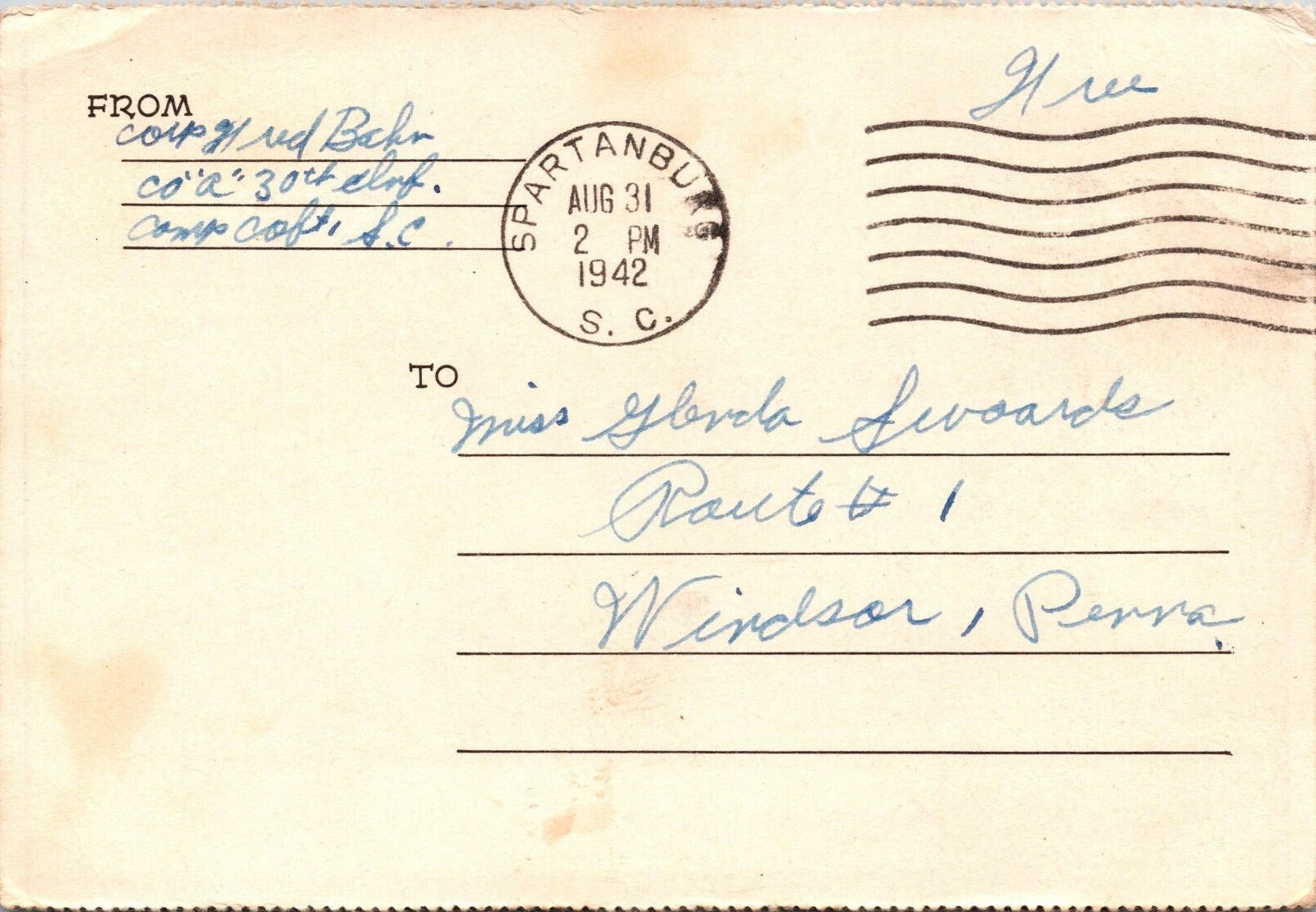 A Little Behind On My Mail Baby In Uniform Postcard Wipco 1942 - Image 2