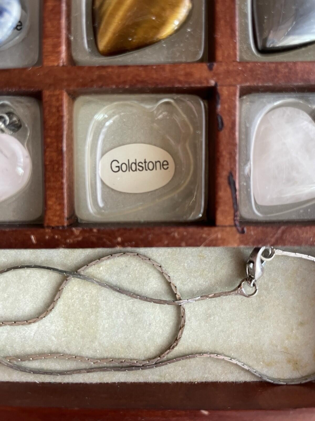 Gemstones 12 Heart Shaped Keepsake Pendants In Wooden Box 18" Chain 925 - Image 12