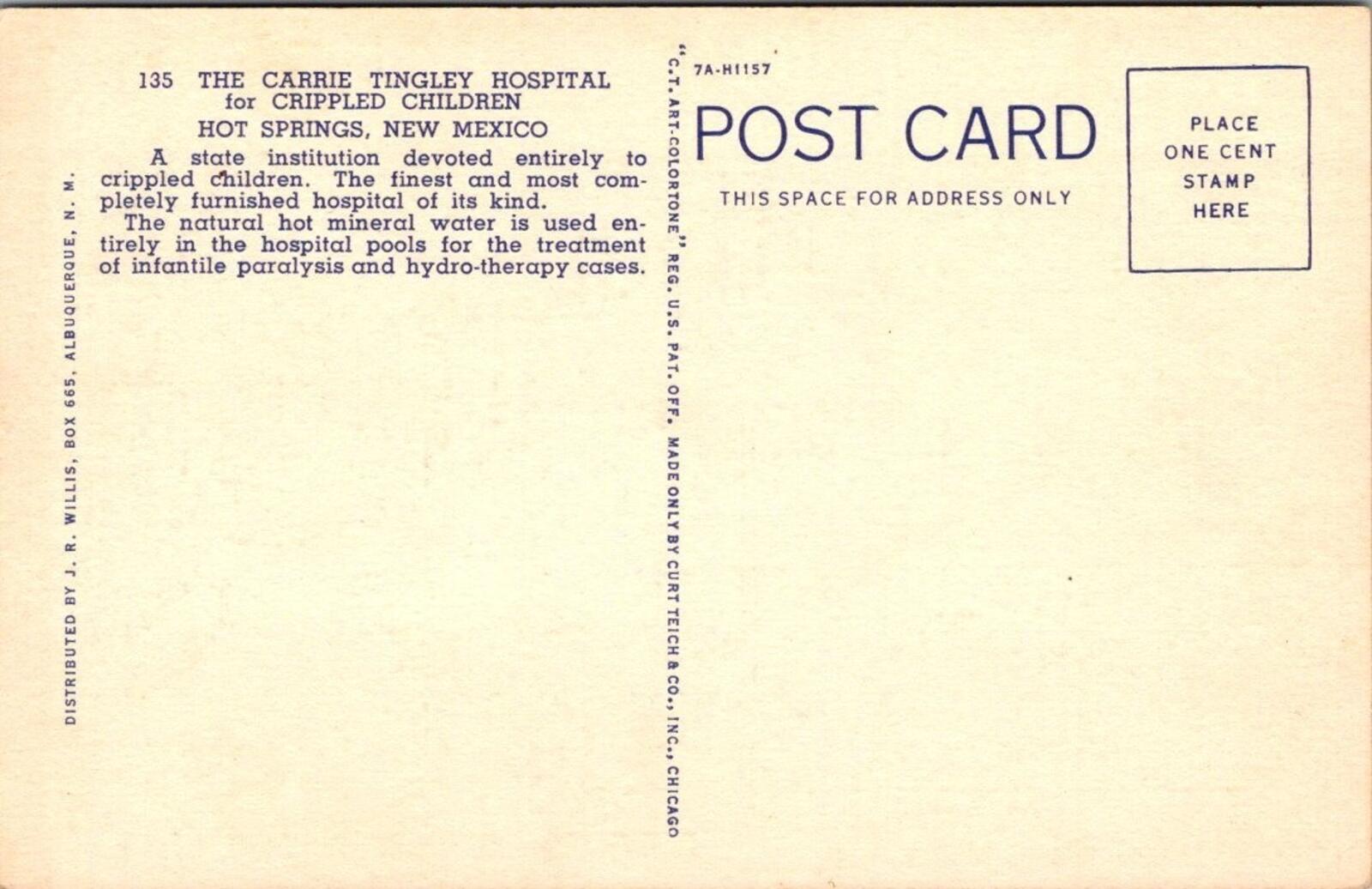 Carrie Tingley Hopsital For Crippled Children Hot Springs New Mexico Postcard - Image 2
