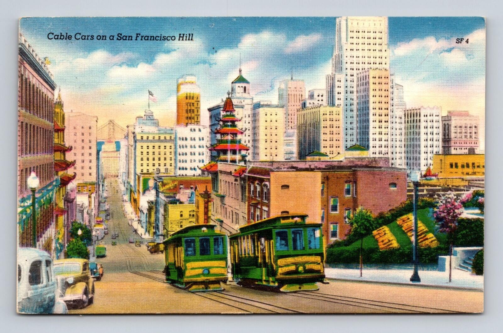 Cable Cars On A San Francisco Hill California Postcard