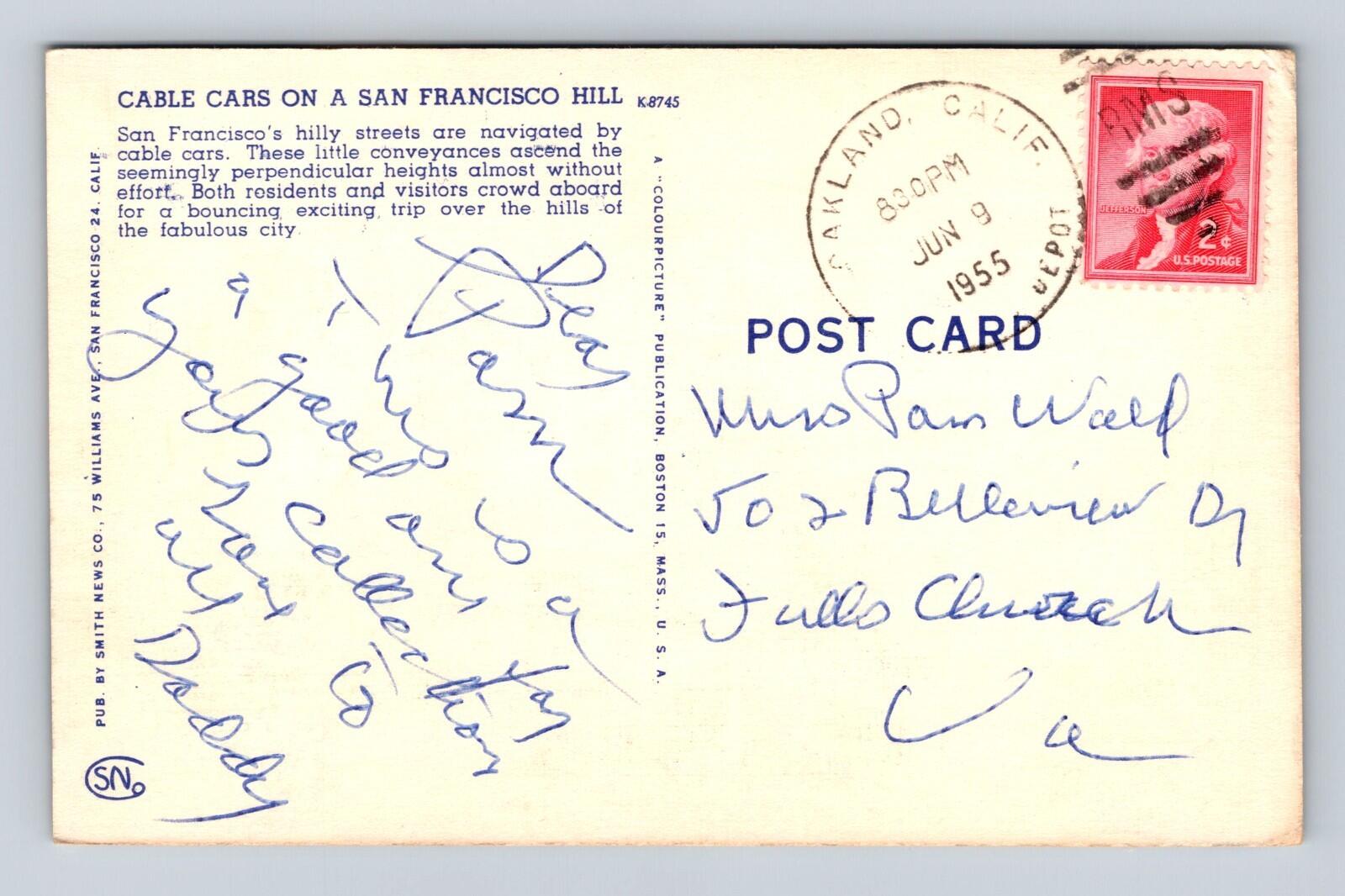 Cable Cars On A San Francisco Hill California Postcard - Image 2