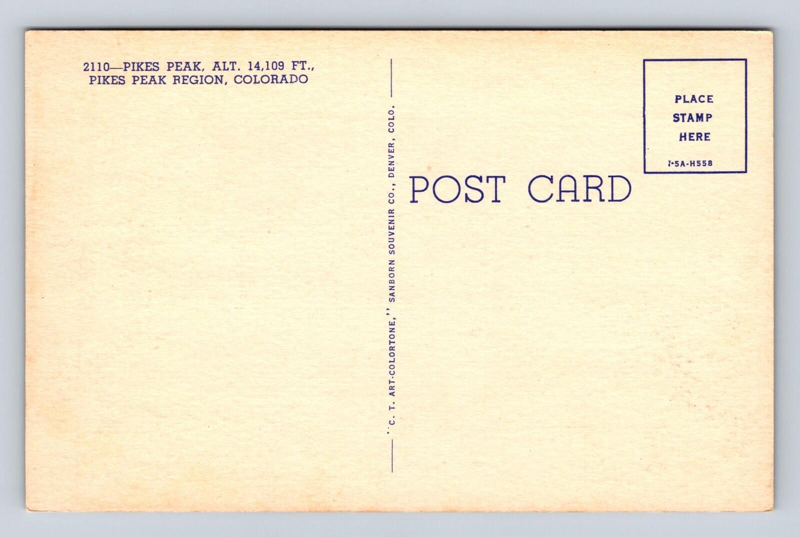 Pikes Peak Alt 14,109 FT Pikes Peak Region Colorado Postcard - Image 2