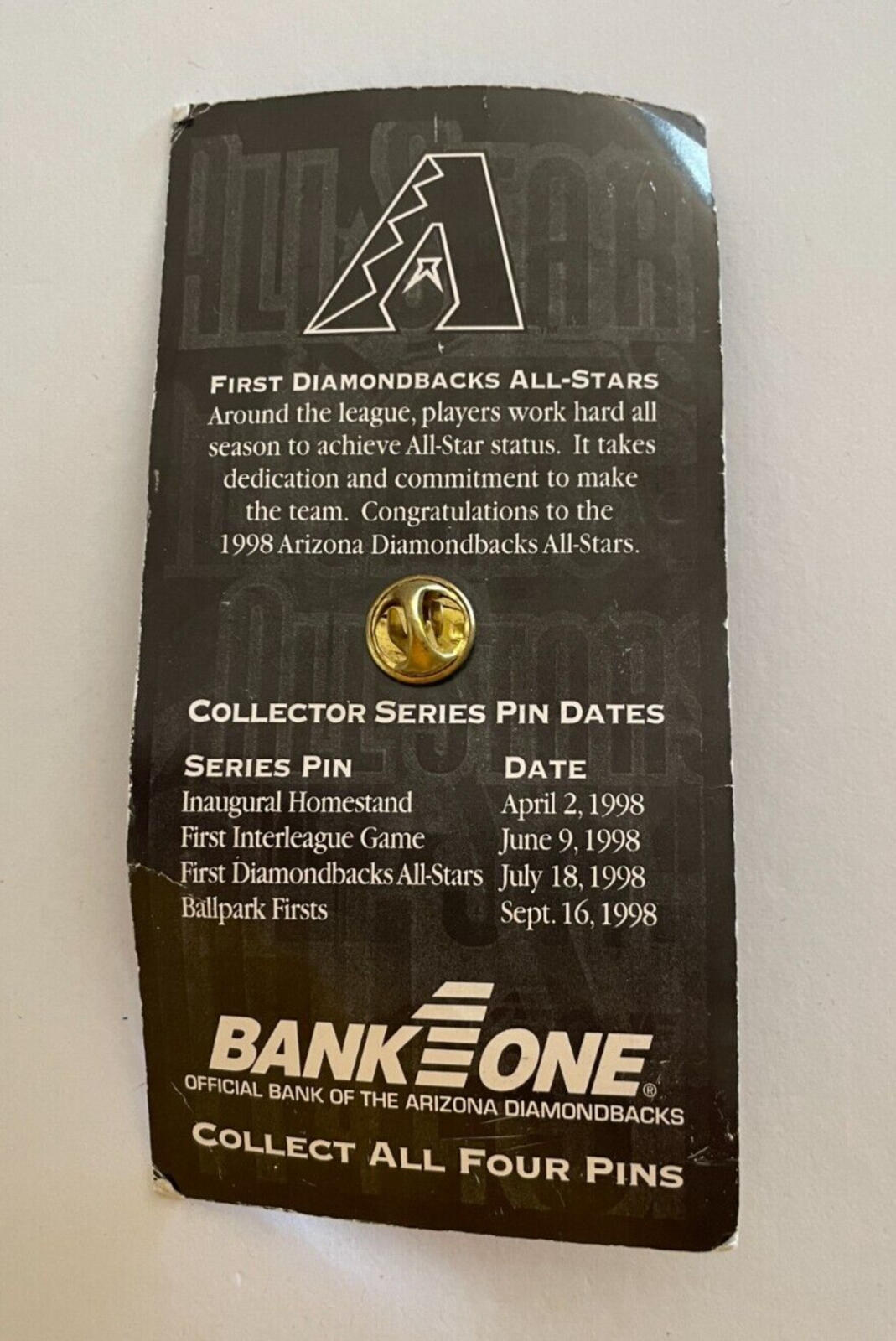 1998 Arizona Diamondbacks All Stars Baseball Pin Bank One Pin - Image 3