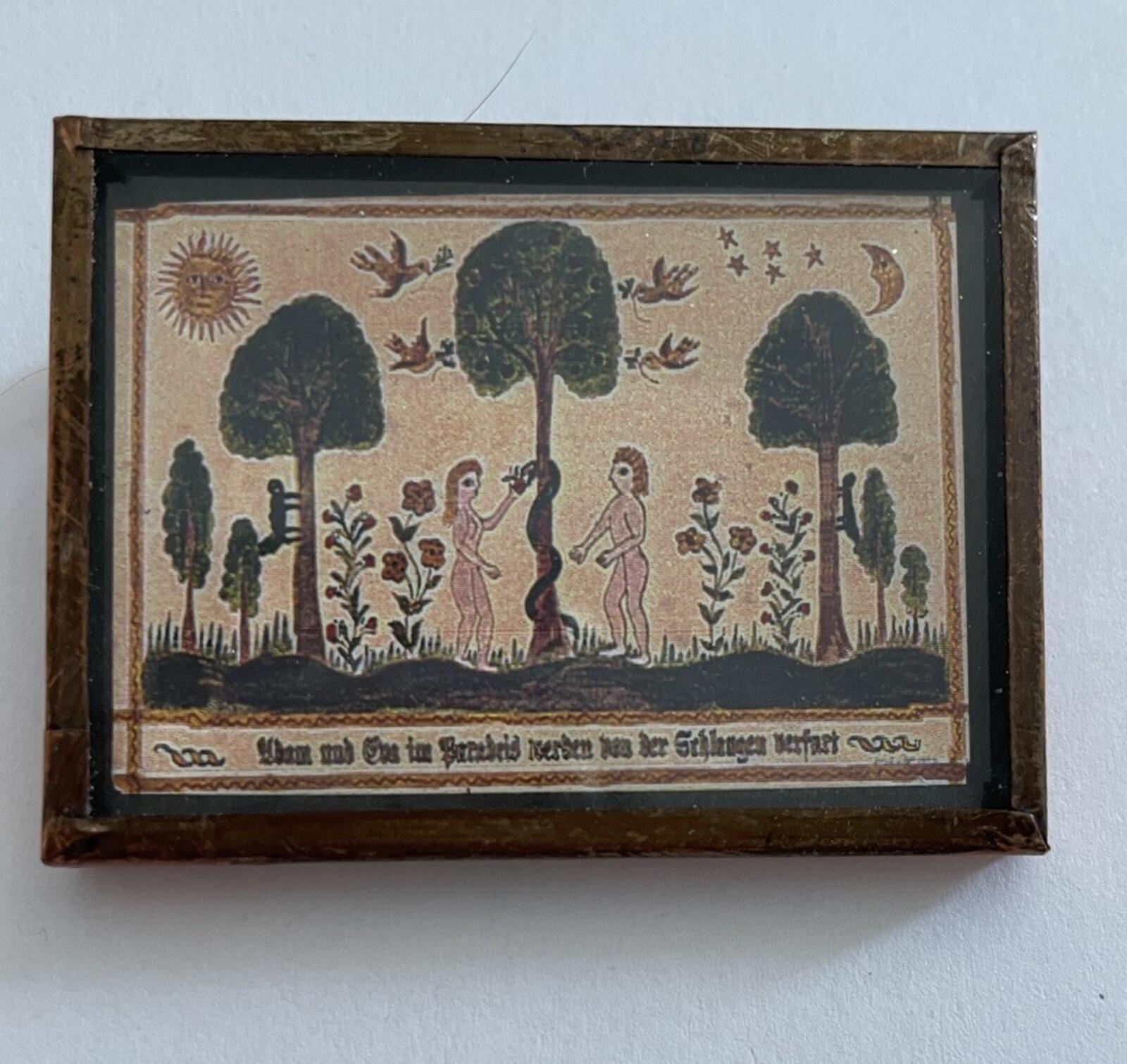 Adam And Eve In The Garden Framed Art Brooch Pin
