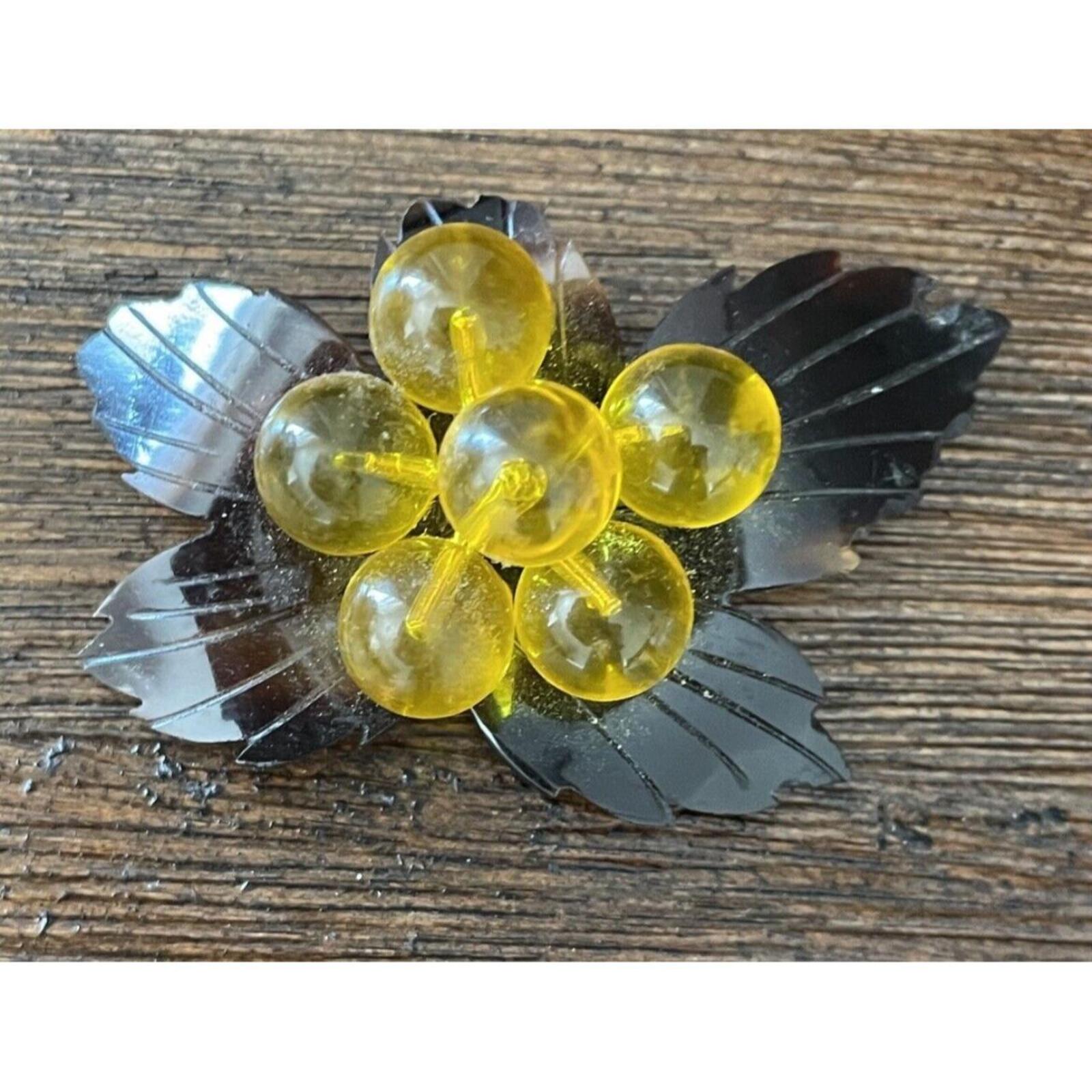 Amber Lucite Grapes Brooch Pin Vintage Brooch