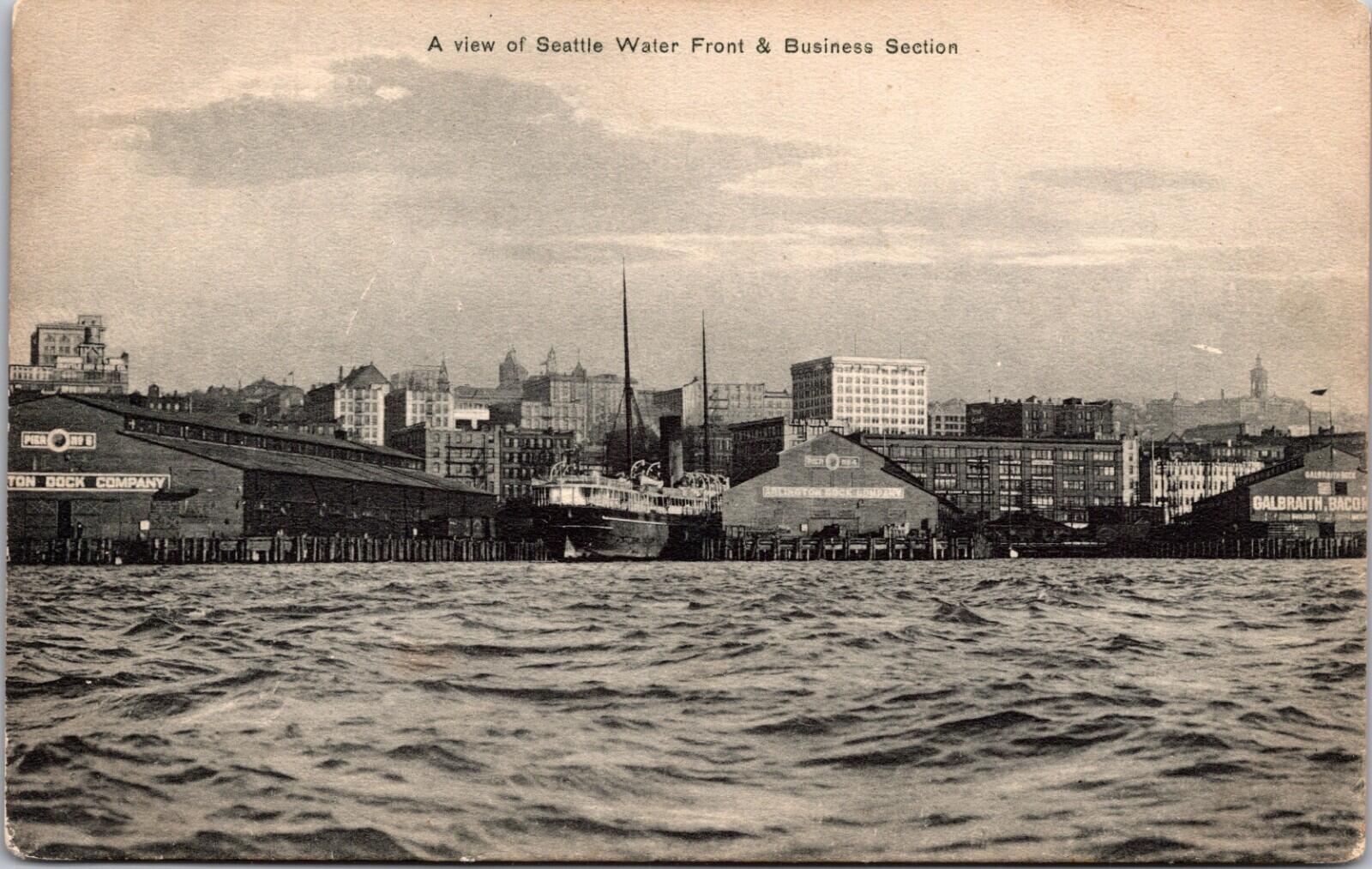 A View Of Seattle Water Front & Business Section Washington Postcard