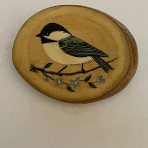 Bird Painted On Wood Pin E.W. Scheel