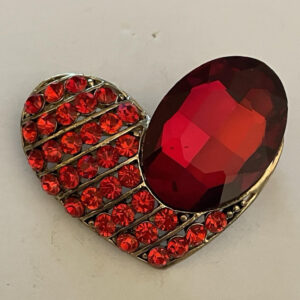 Red Rhinestones Heart Brooch Pin With Large Faceted Crystal Vintage Brooch