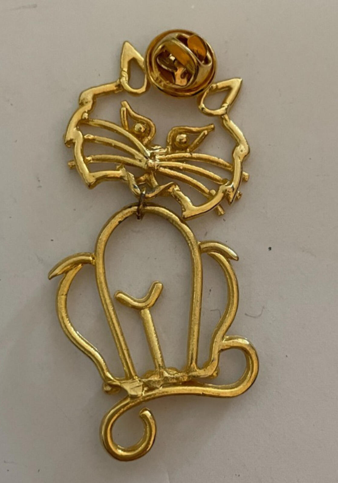 Kitty Cat Dangle Hanging Brooch Pin Feline Movable Figural Kitty Pin - Image 2