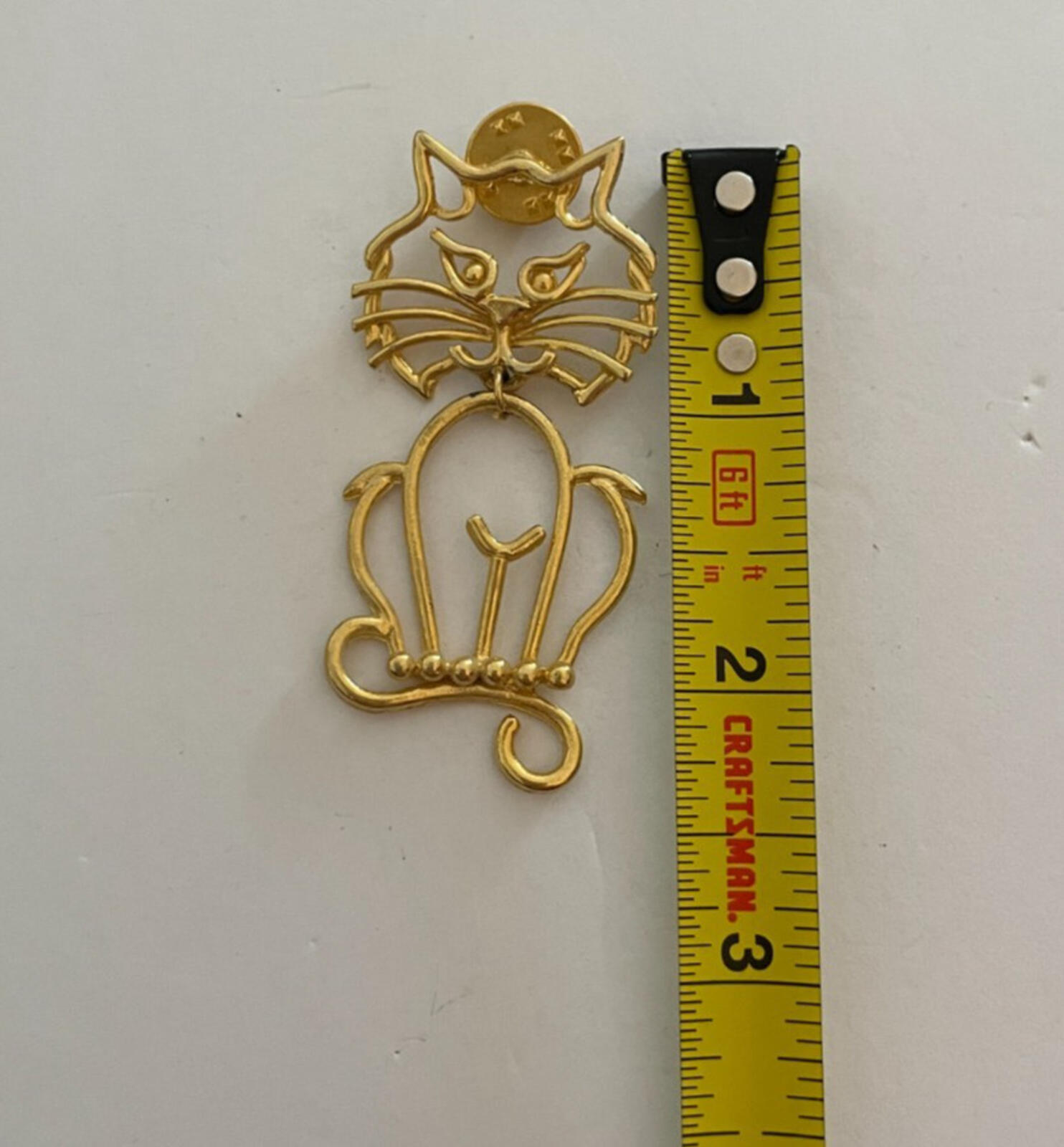 Kitty Cat Dangle Hanging Brooch Pin Feline Movable Figural Kitty Pin - Image 3