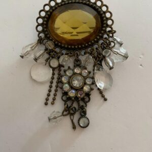 Amber Faceted Dangel Crystal Gems Brooch Pin Vintage Brooch