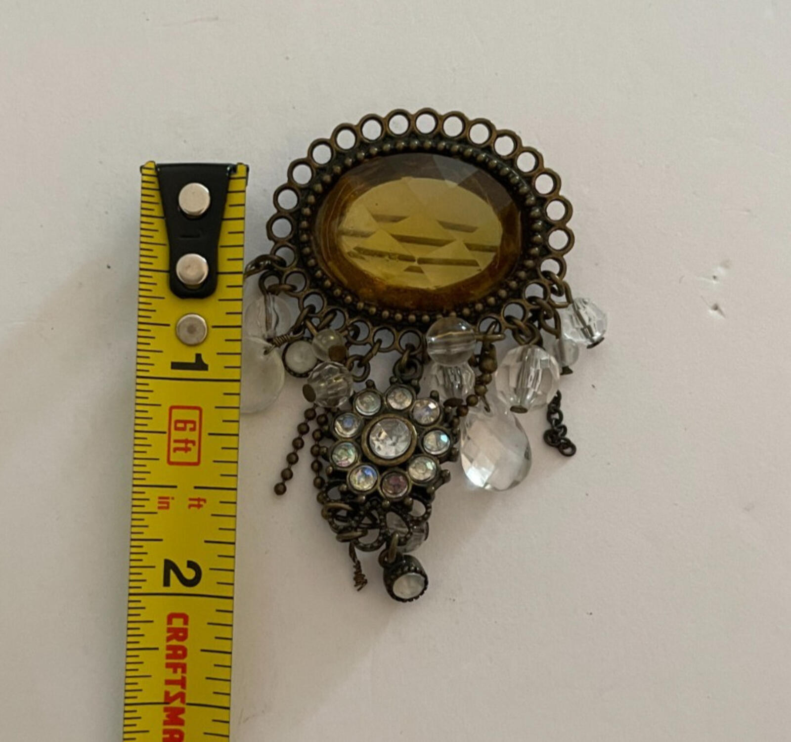 Amber Faceted Dangel Crystal Gems Brooch Pin Vintage Brooch - Image 3
