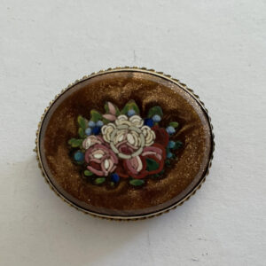 Victorian Pietra Dura Brooch Pin Italian Goldstone Floral Inlay Mosaic