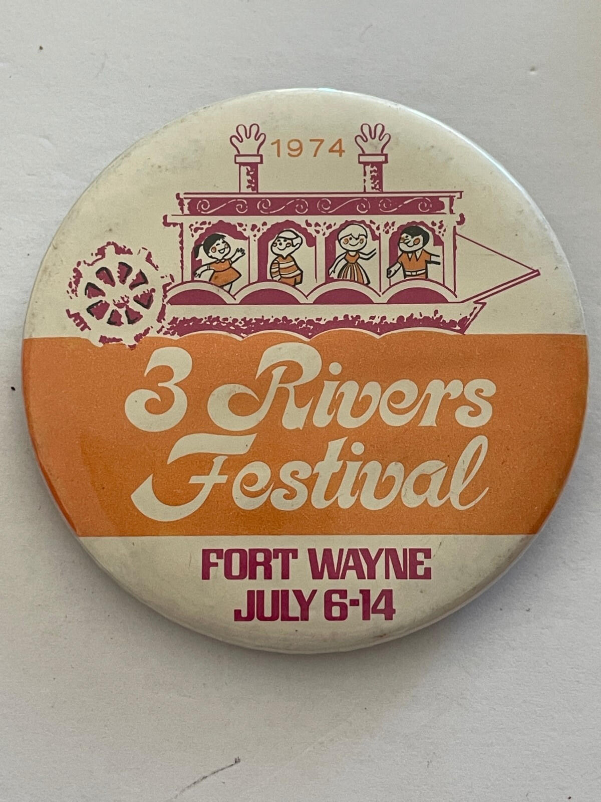 3 Rivers Festival Fort Wayne July 6-14 Button Pin 1974 Button Vintage Button
