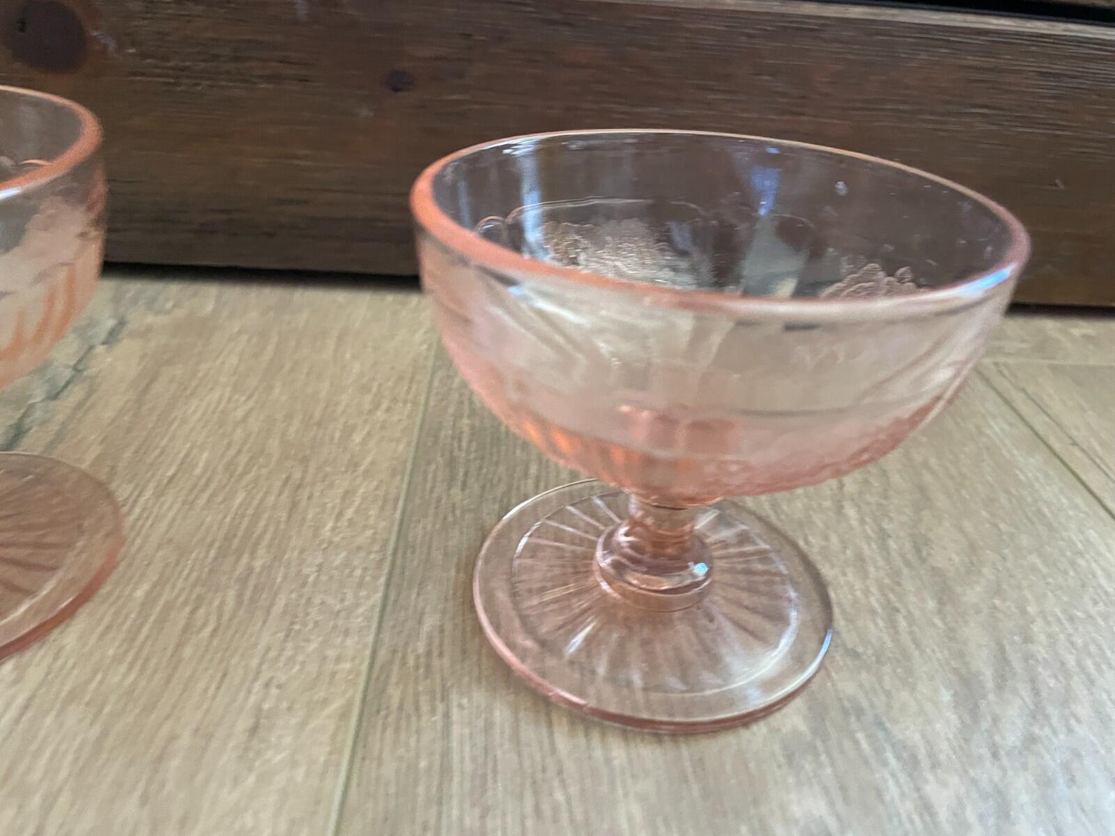 Anchor Hocking Mayfair Open Rose Pink Depression Glass Footed Sherbet Dish - Image 2