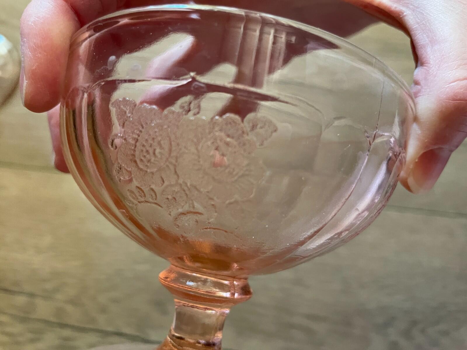 Anchor Hocking Mayfair Open Rose Pink Depression Glass Footed Sherbet Dish - Image 7