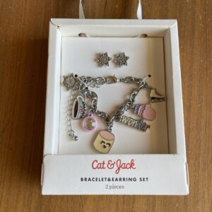 Cat & Jack Charm Bracelet Set & Snowflake Earrings Ice Skate Coco Mug Mitten