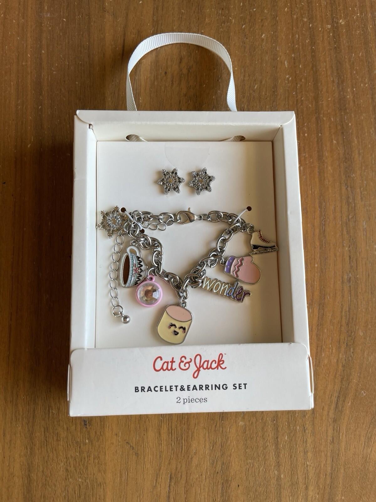 Cat & Jack Charm Bracelet Set & Snowflake Earrings Ice Skate Coco Mug Mitten - Image 3