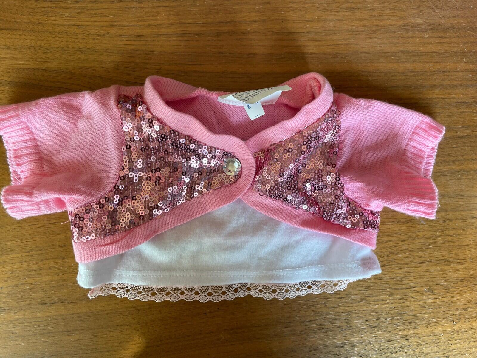 Build A Bear Workshop Pink Sparkly Sequin Sweater With Attached Top Underneath