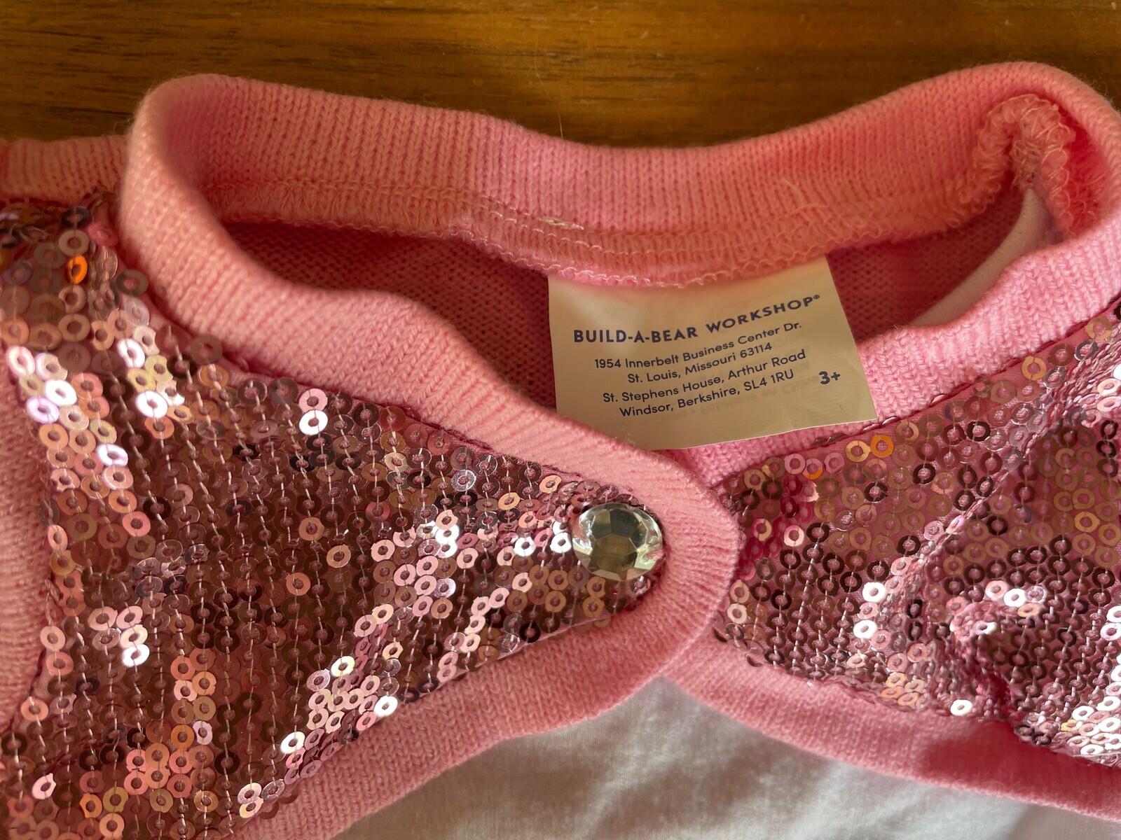 Build A Bear Workshop Pink Sparkly Sequin Sweater With Attached Top Underneath - Image 2