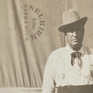 Man Standing In Front Selkirk Extra Duck Advertising Sign Postcard RPPC