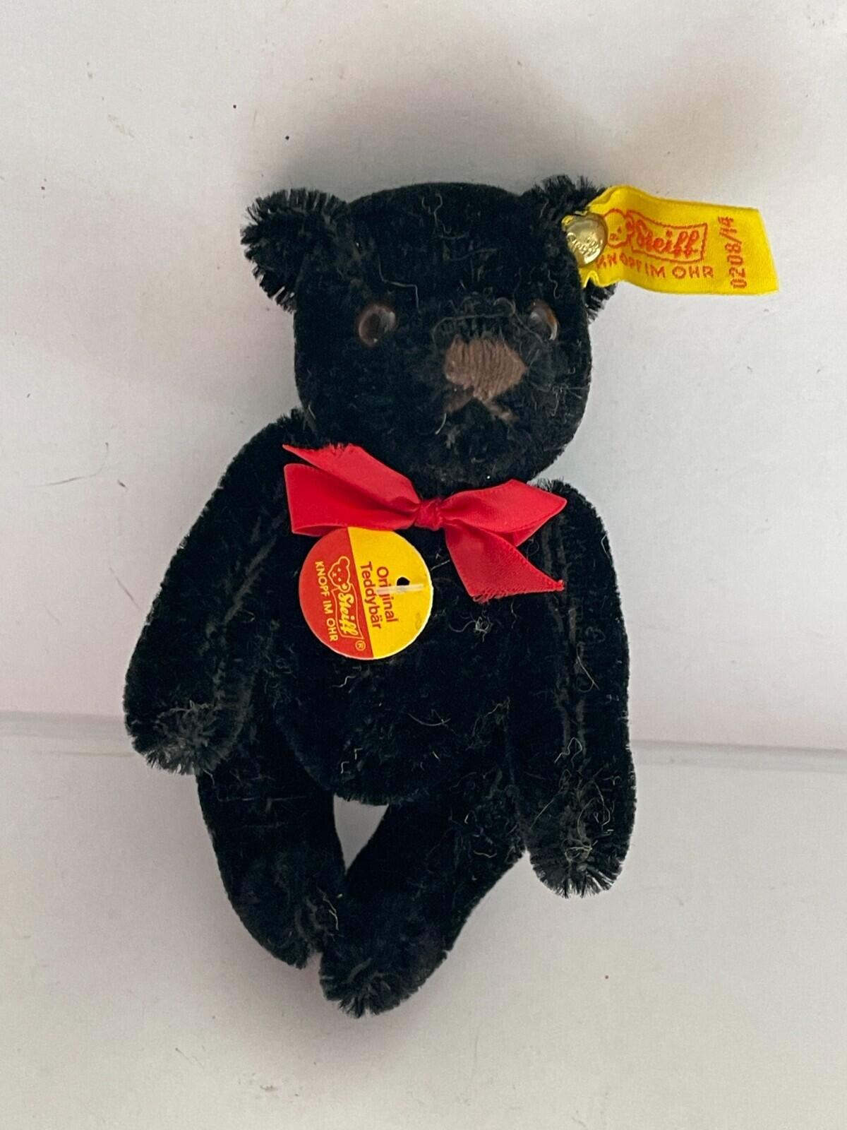 Steiff Black Teddy Bear Chest Tag Germany Mohair 0208/14 Plush Toy Small Bear