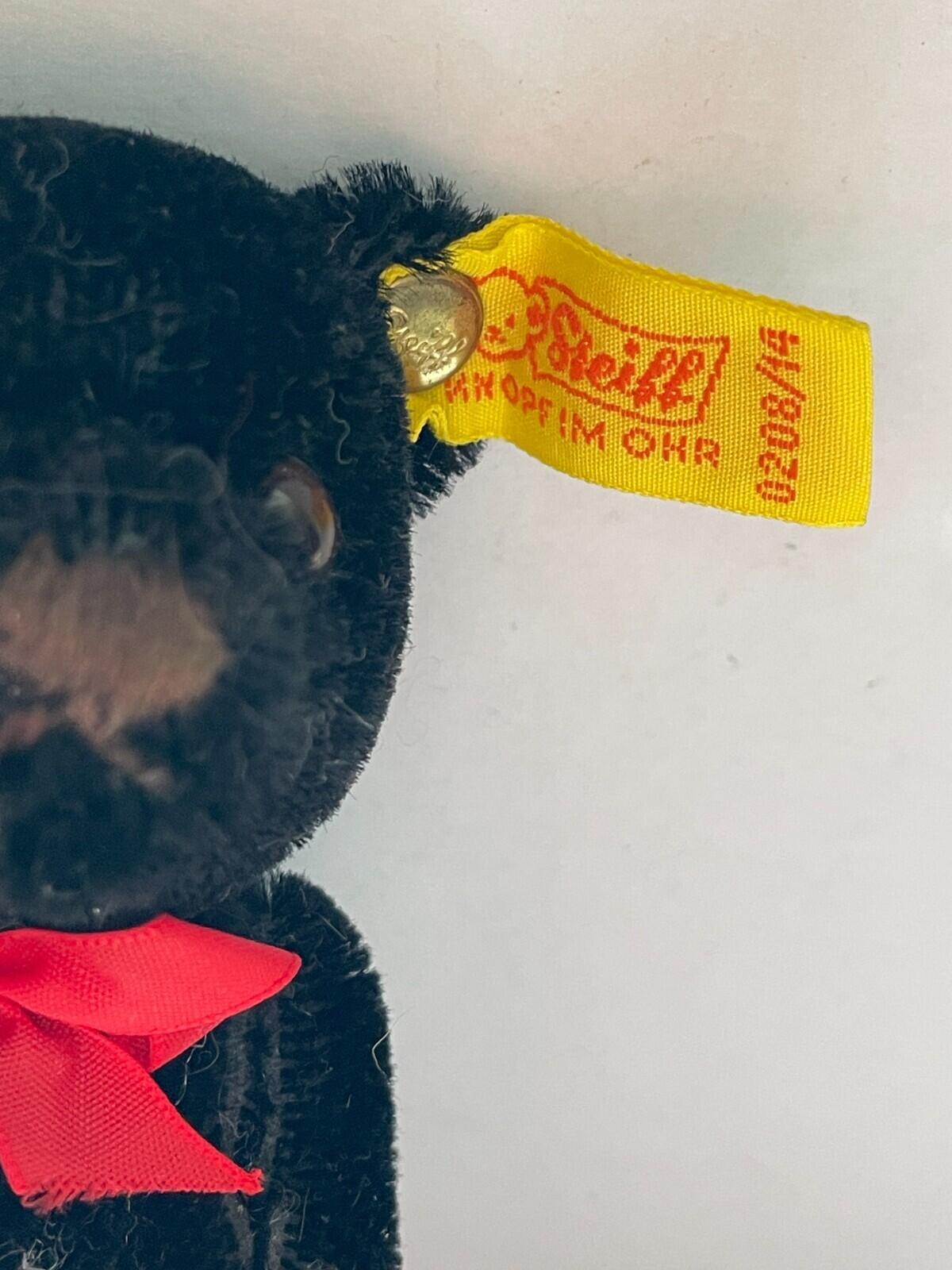 Steiff Black Teddy Bear Chest Tag Germany Mohair 0208/14 Plush Toy Small Bear - Image 2