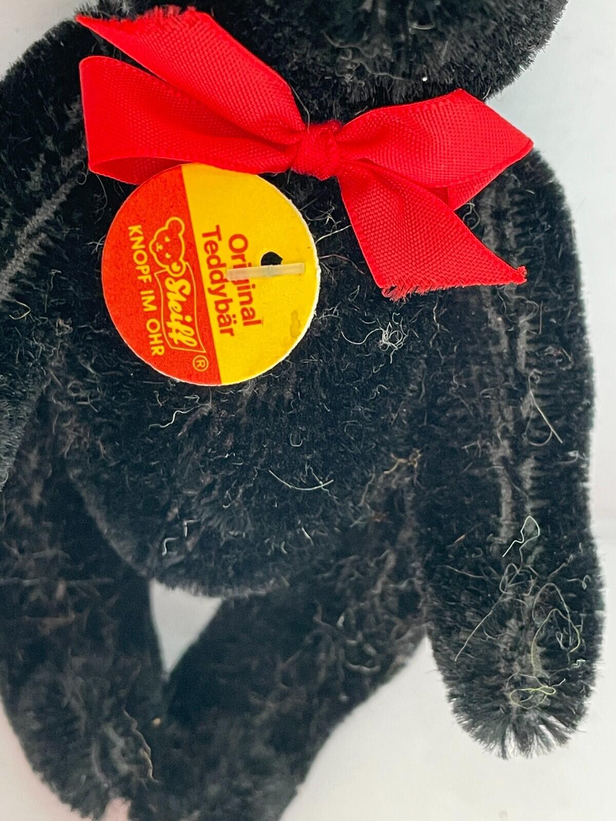 Steiff Black Teddy Bear Chest Tag Germany Mohair 0208/14 Plush Toy Small Bear - Image 3