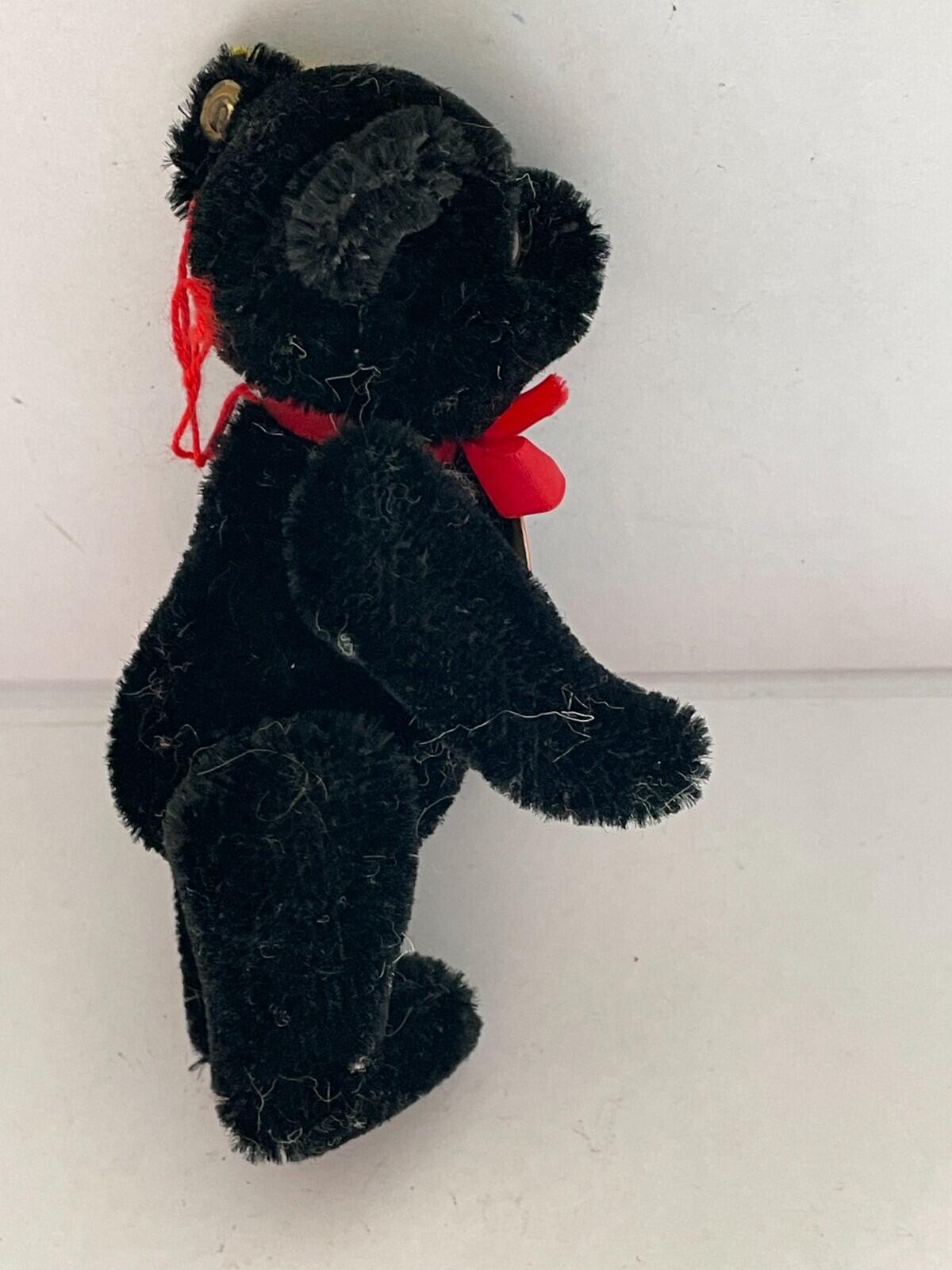 Steiff Black Teddy Bear Chest Tag Germany Mohair 0208/14 Plush Toy Small Bear - Image 4