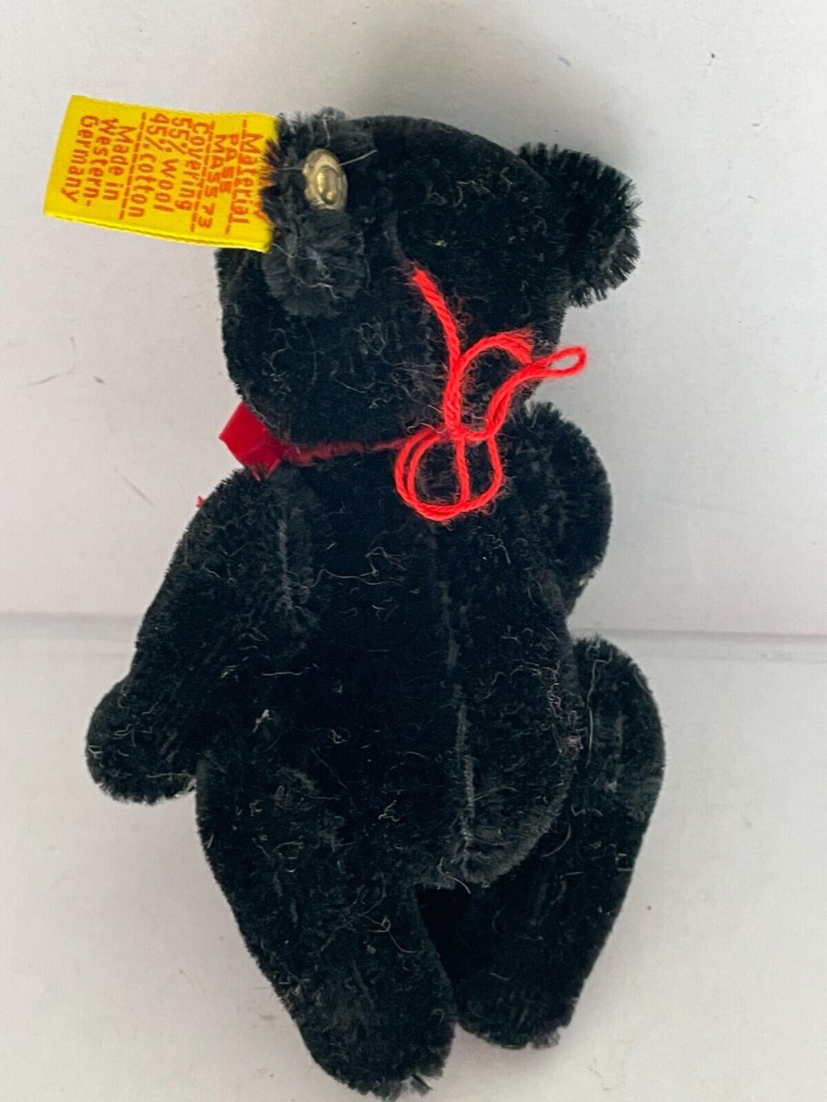 Steiff Black Teddy Bear Chest Tag Germany Mohair 0208/14 Plush Toy Small Bear - Image 5
