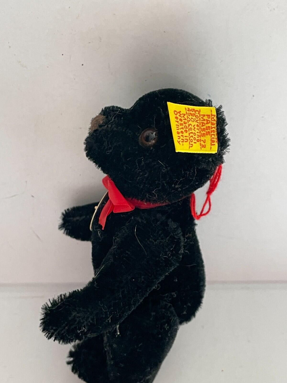 Steiff Black Teddy Bear Chest Tag Germany Mohair 0208/14 Plush Toy Small Bear - Image 7