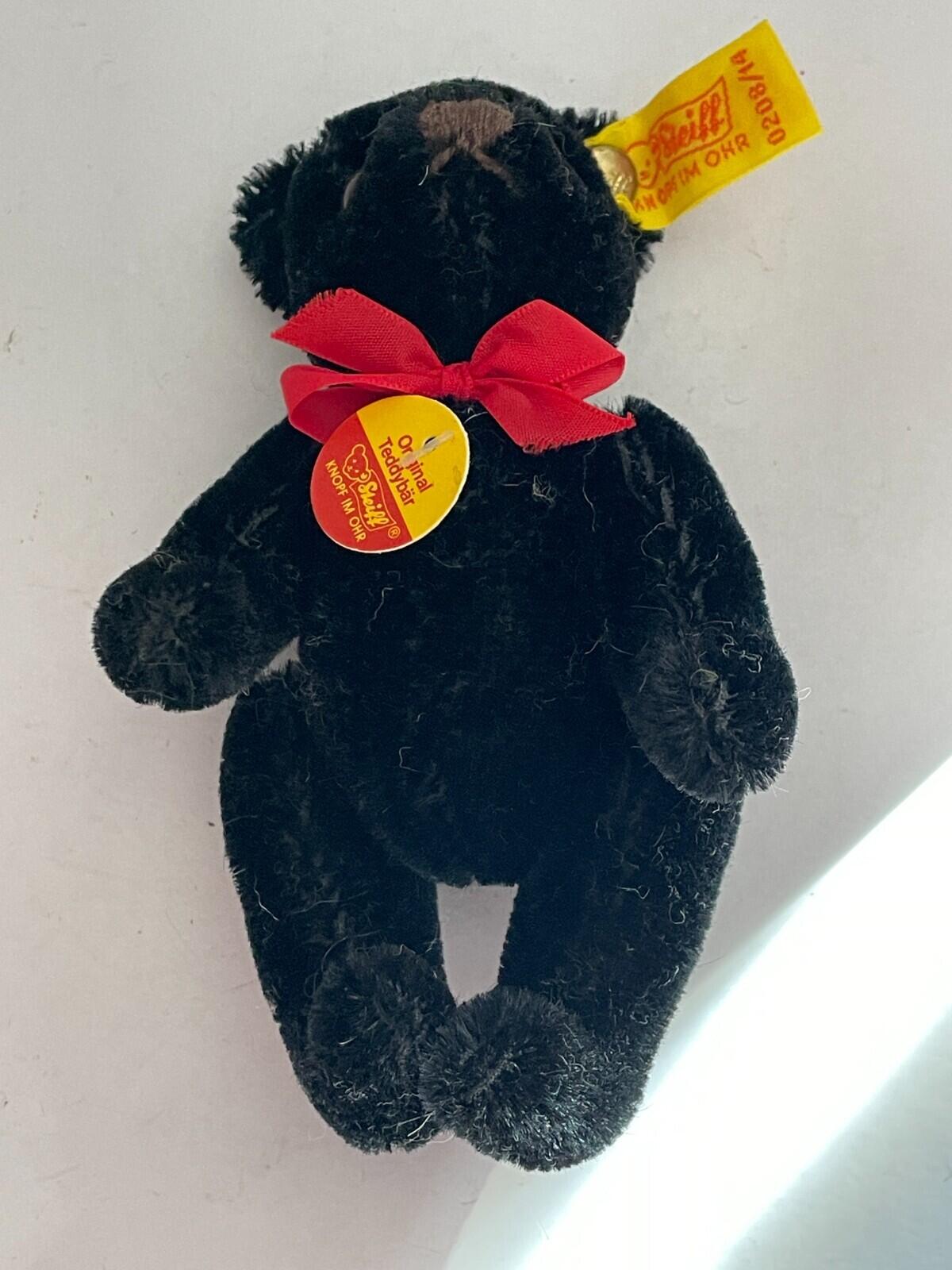 Steiff Black Teddy Bear Chest Tag Germany Mohair 0208/14 Plush Toy Small Bear - Image 8
