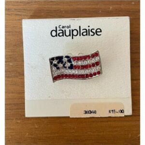 Carol Dauplaise Rhinestone USA American Flag Brooch Pin Vintage