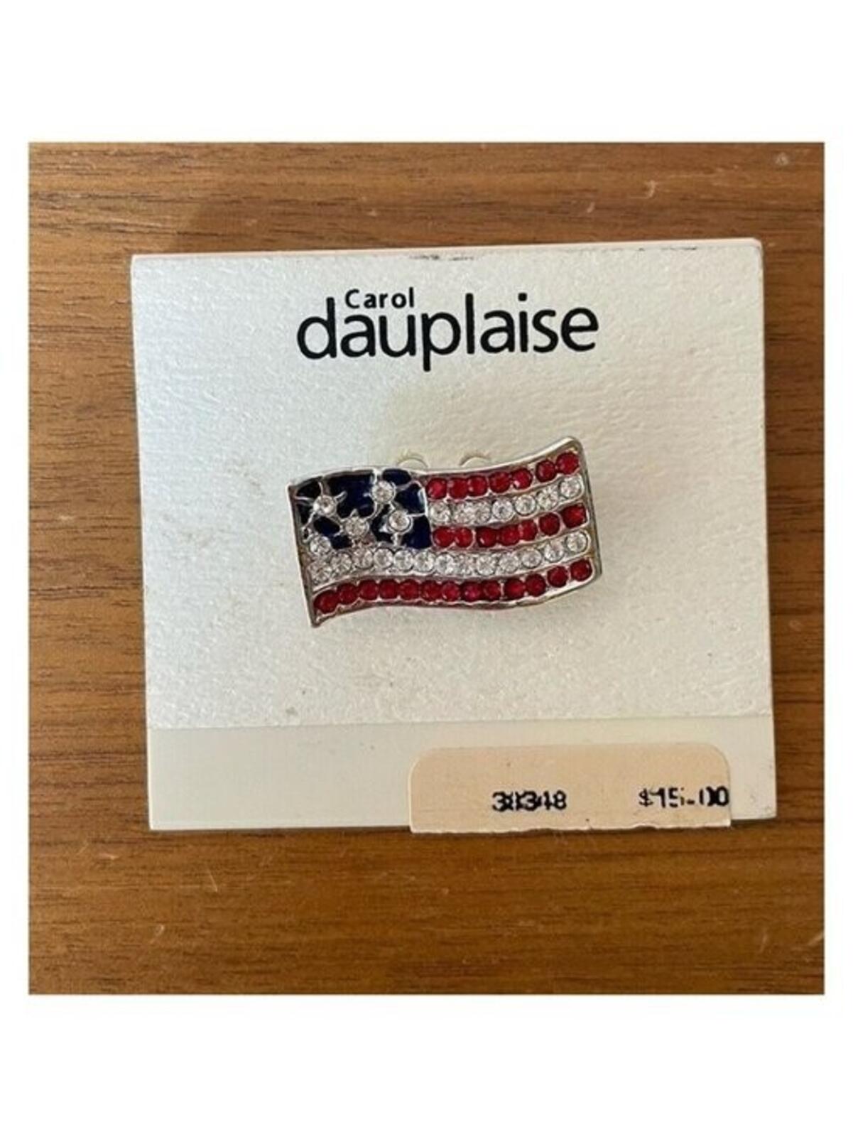 Carol Dauplaise Rhinestone USA American Flag Brooch Pin Vintage
