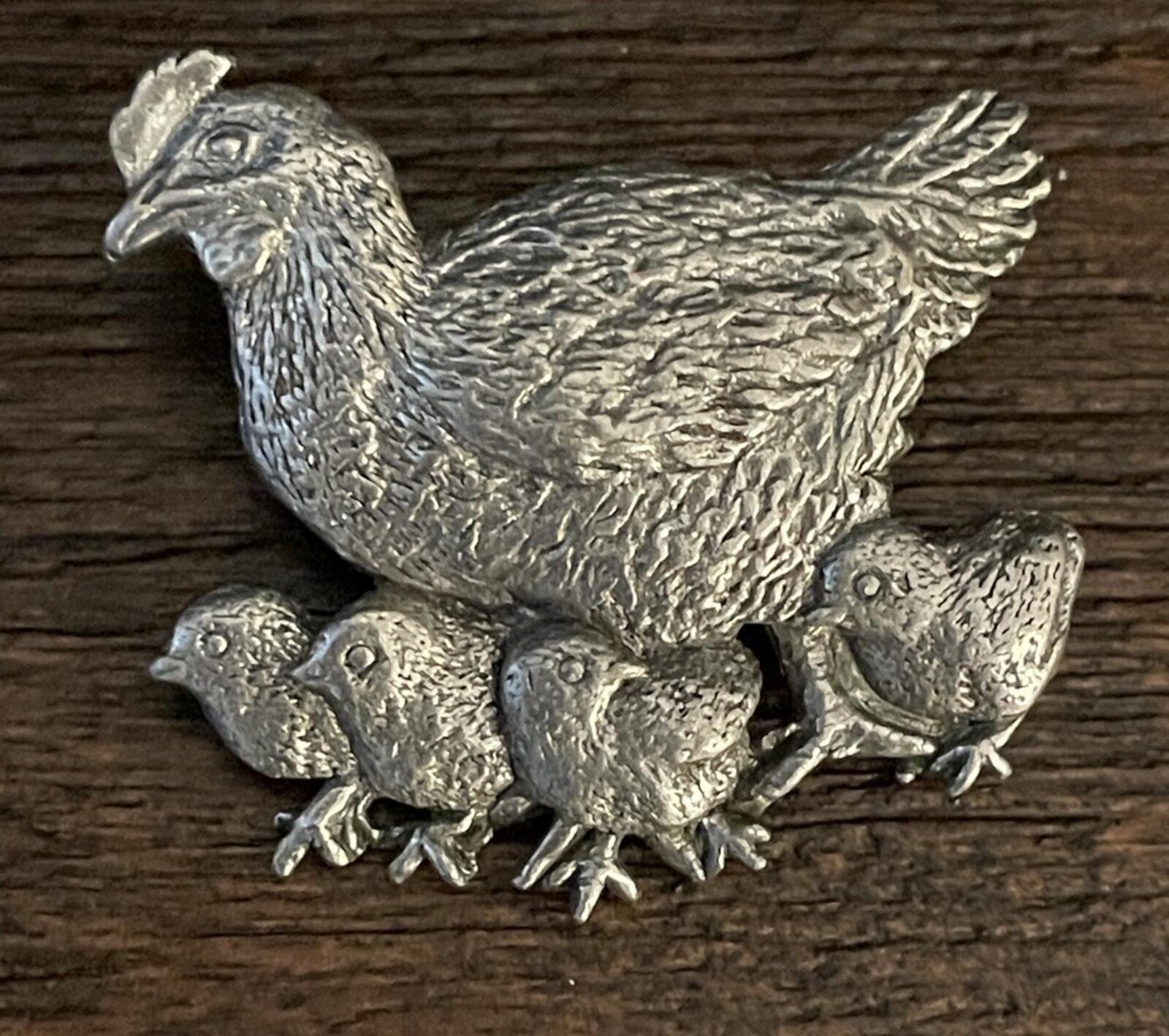 Hen & Chicks Brooch Pin George G. Harris Pewter 1999