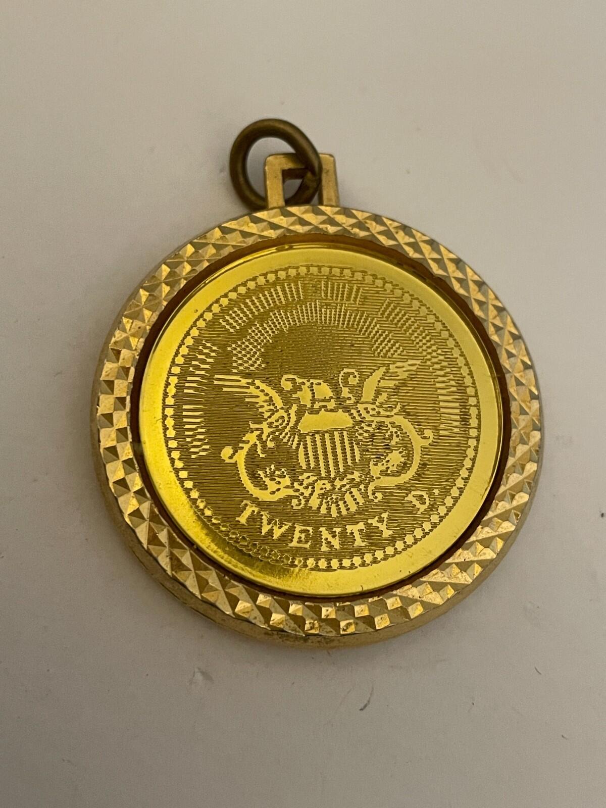 1776 Lady Liberty Faux Gold Coin Pendant Gold Tone - Image 3