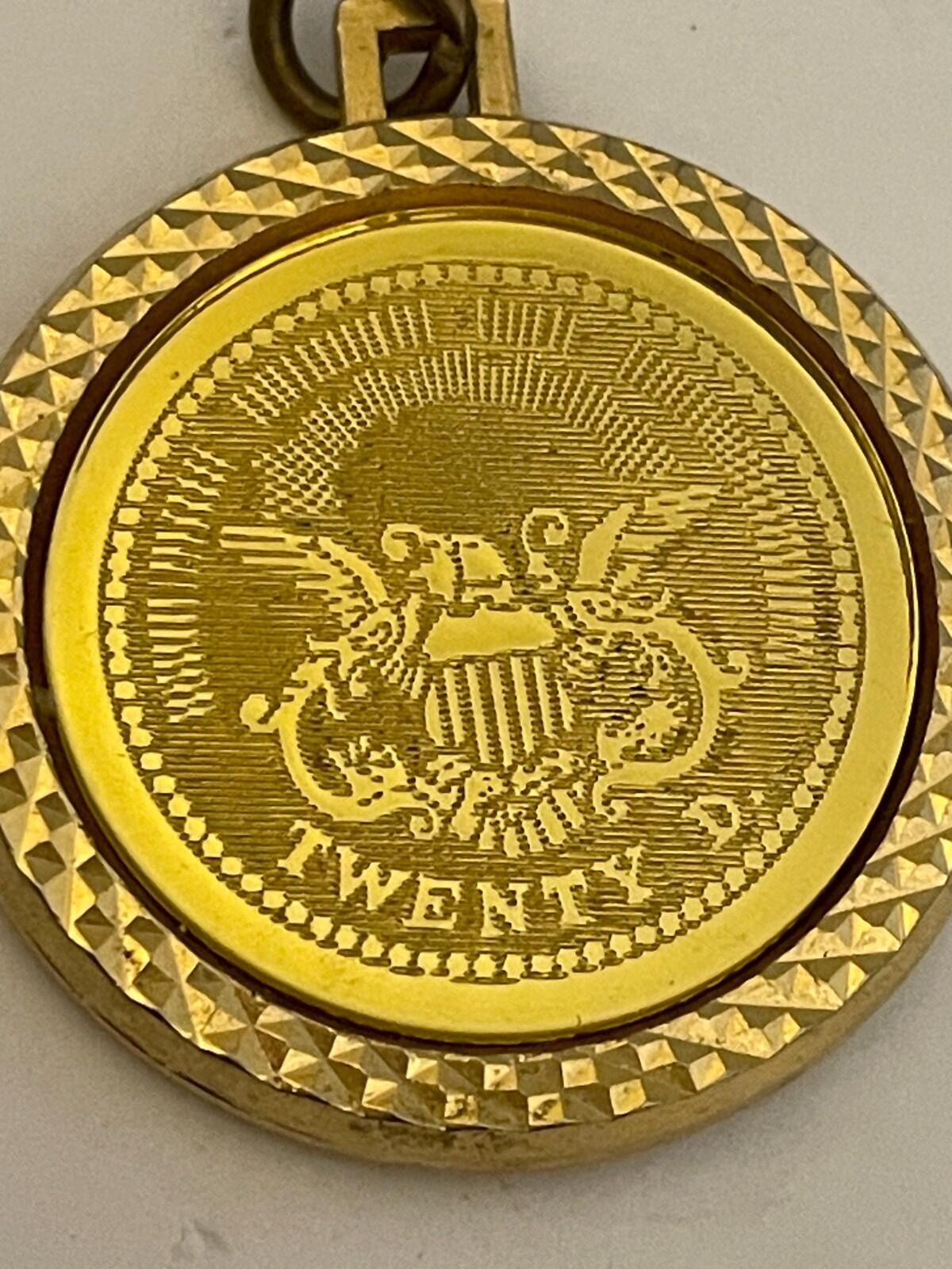 1776 Lady Liberty Faux Gold Coin Pendant Gold Tone - Image 4