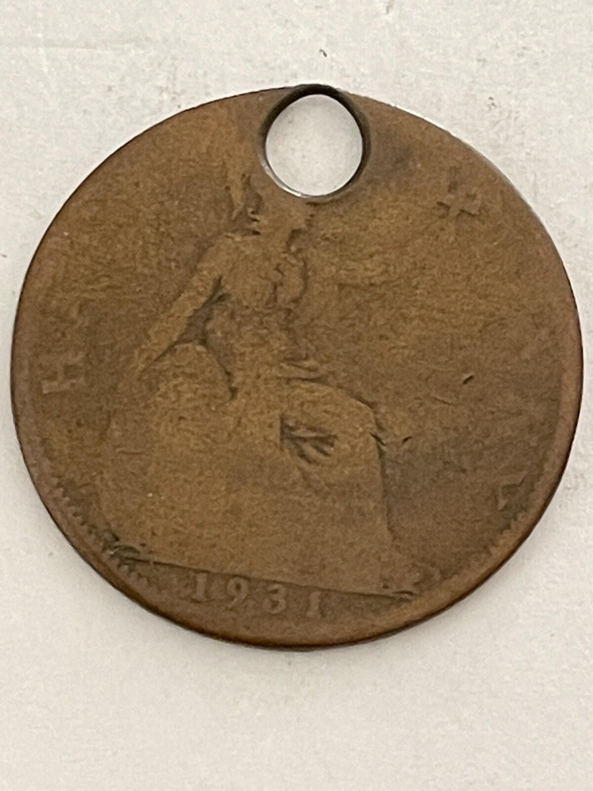 1931 Half Penny Georgivs British Coin Pendant Vintage - Image 3