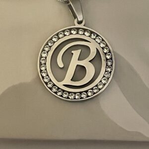 Initial B Pendant Necklace Silver Tone Rhinestone Necklace