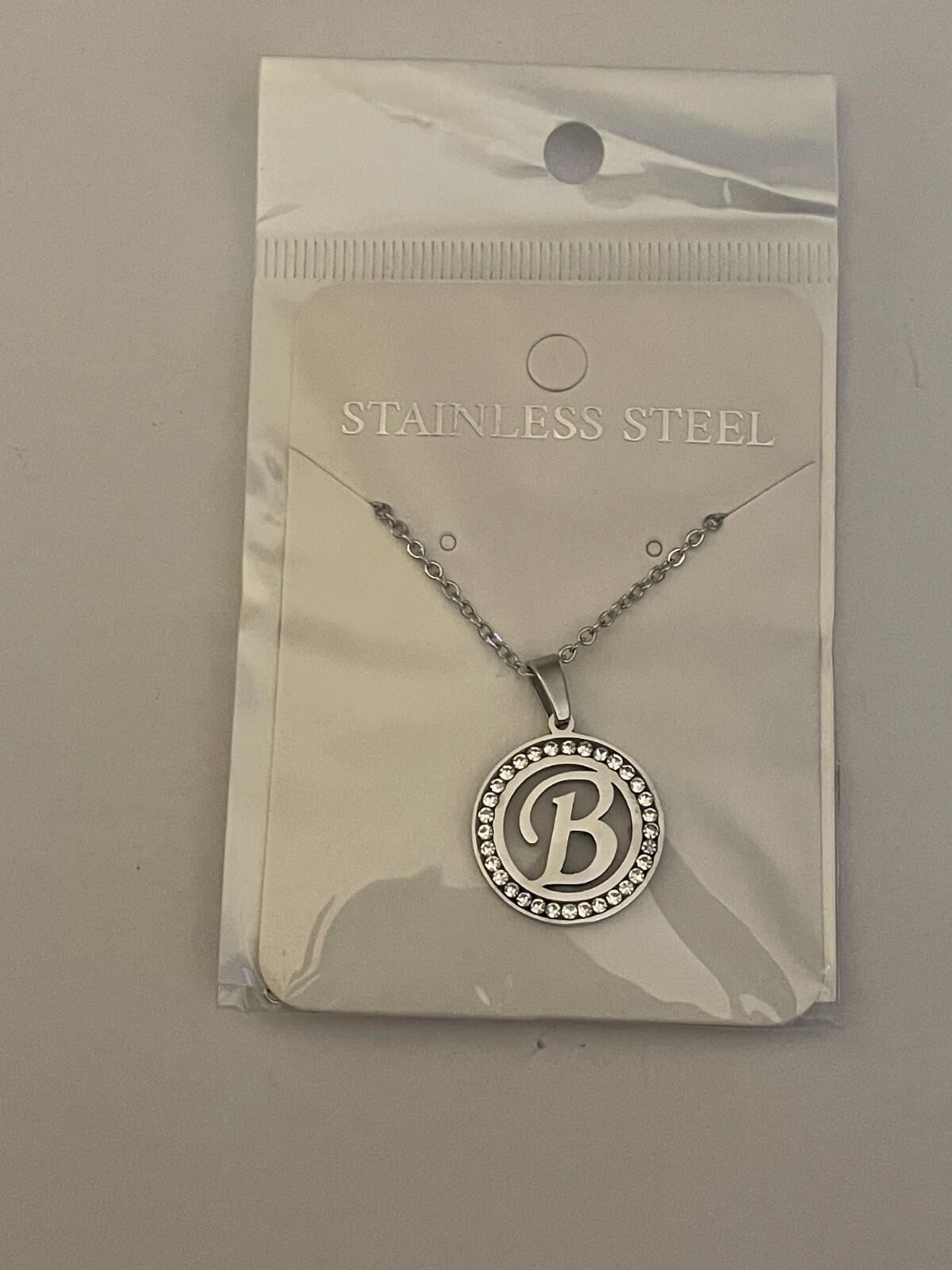 Initial B Pendant Necklace Silver Tone Rhinestone Necklace - Image 2