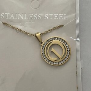 Initial D Pendant Necklace Gold Tone Rhinestone Necklace