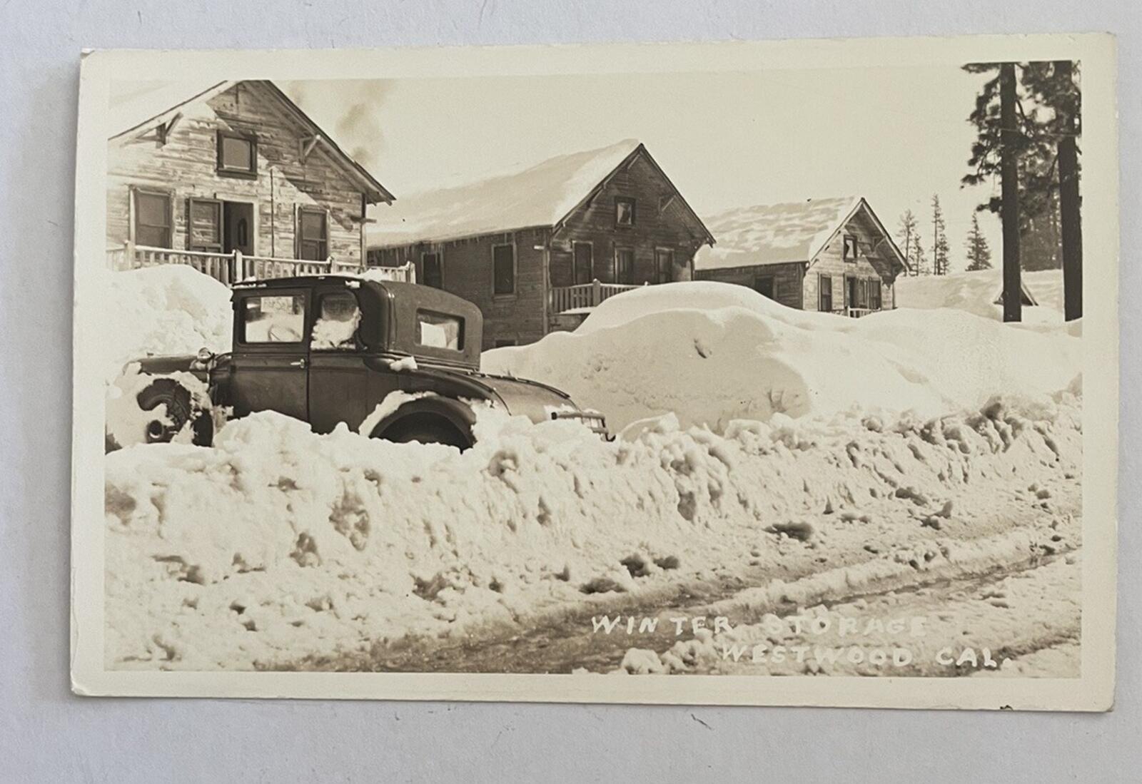 Winter Storage Westwood California Postcard RPPC Vintage Car In Snow