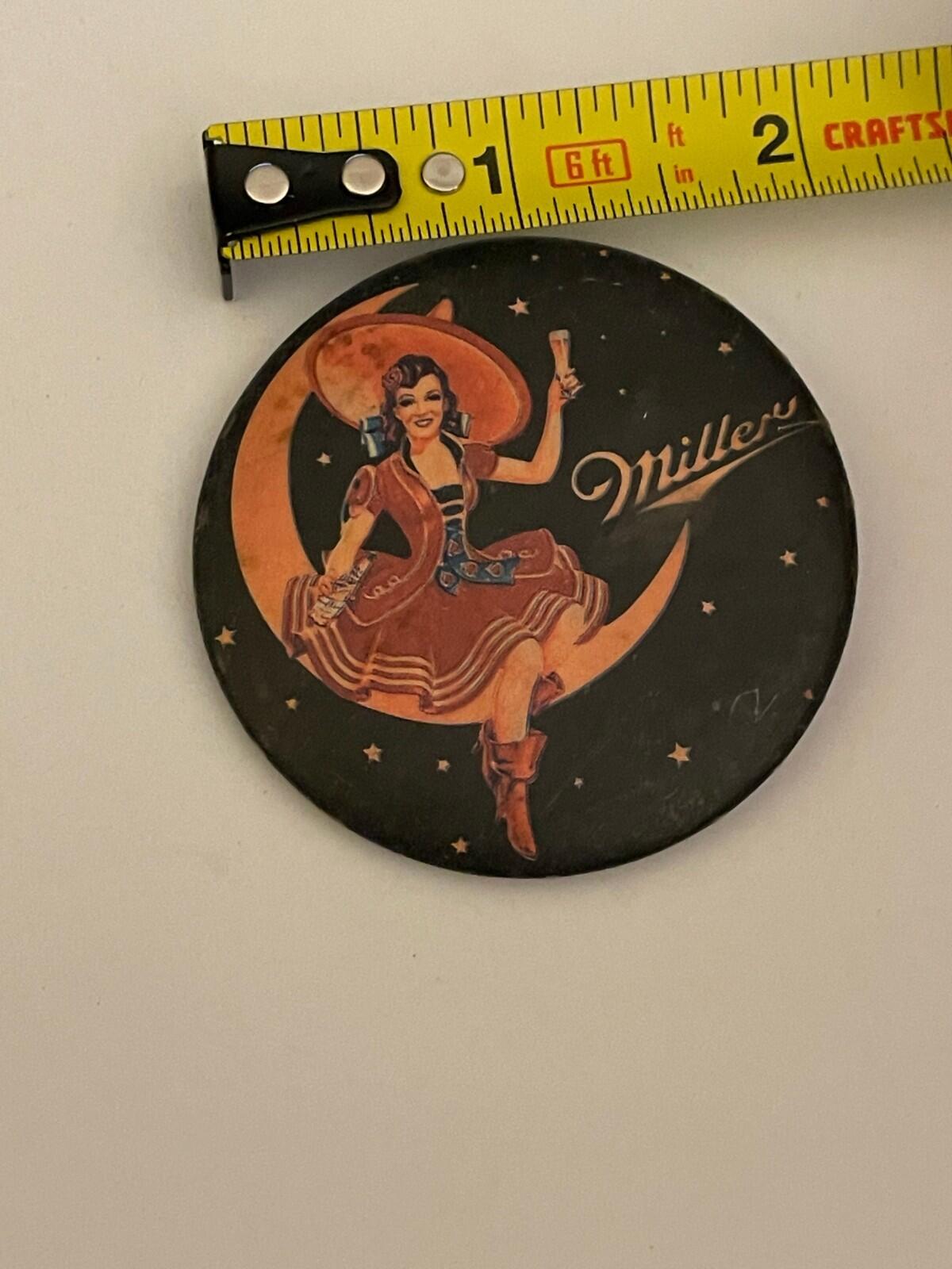 Miller Beer Lady Wearing Sombrero Sitting In Moon Button Pin - Image 3