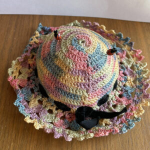 Crochet Hat Sewing Pin Cushion With Two Lady Bug Pins Vintage