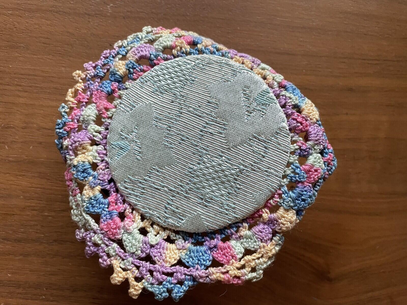 Crochet Hat Sewing Pin Cushion With Two Lady Bug Pins Vintage - Image 3