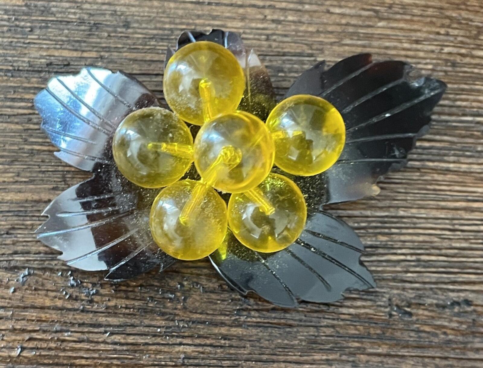 Amber Lucite Grapes Brooch Pin Vintage