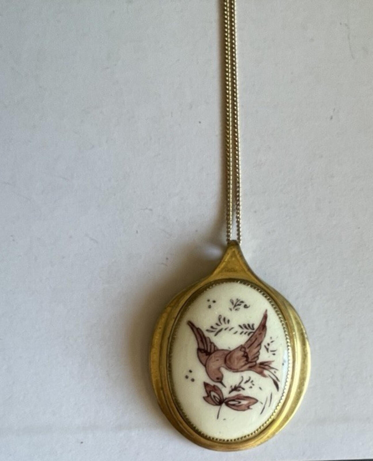 Whiting & Davis Enamel Pink Bird On Porcelain Pendant Necklace - Image 2