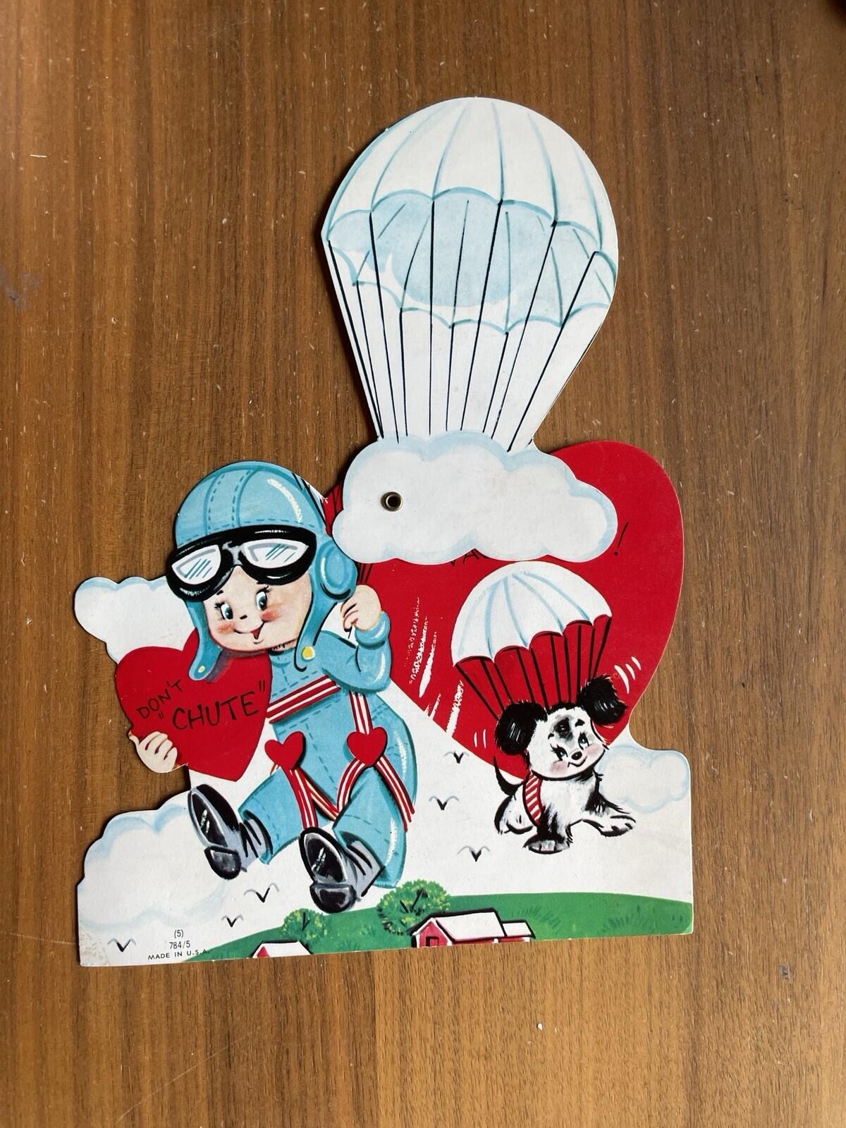 Valentine Card Boy Parachute Dropping With Dog Mechanical Valentine Card