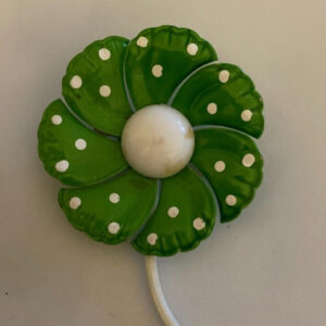Green And White Polka Dot Flower Brooch Pin